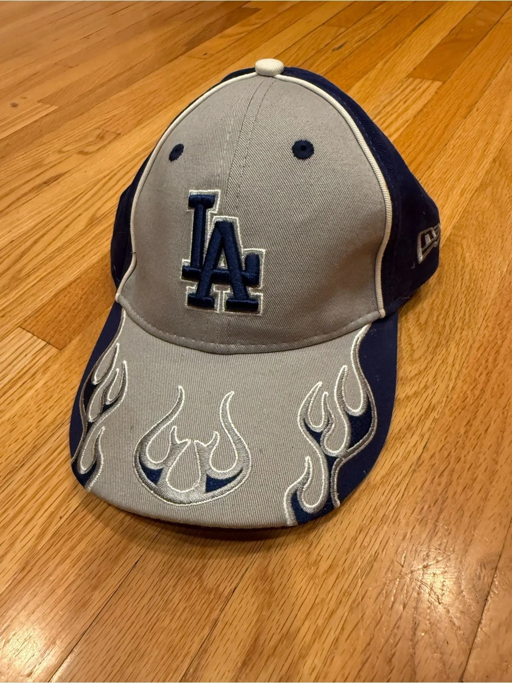 New Era LA Kids Cap in Gray & Navy with Flame Embroidery